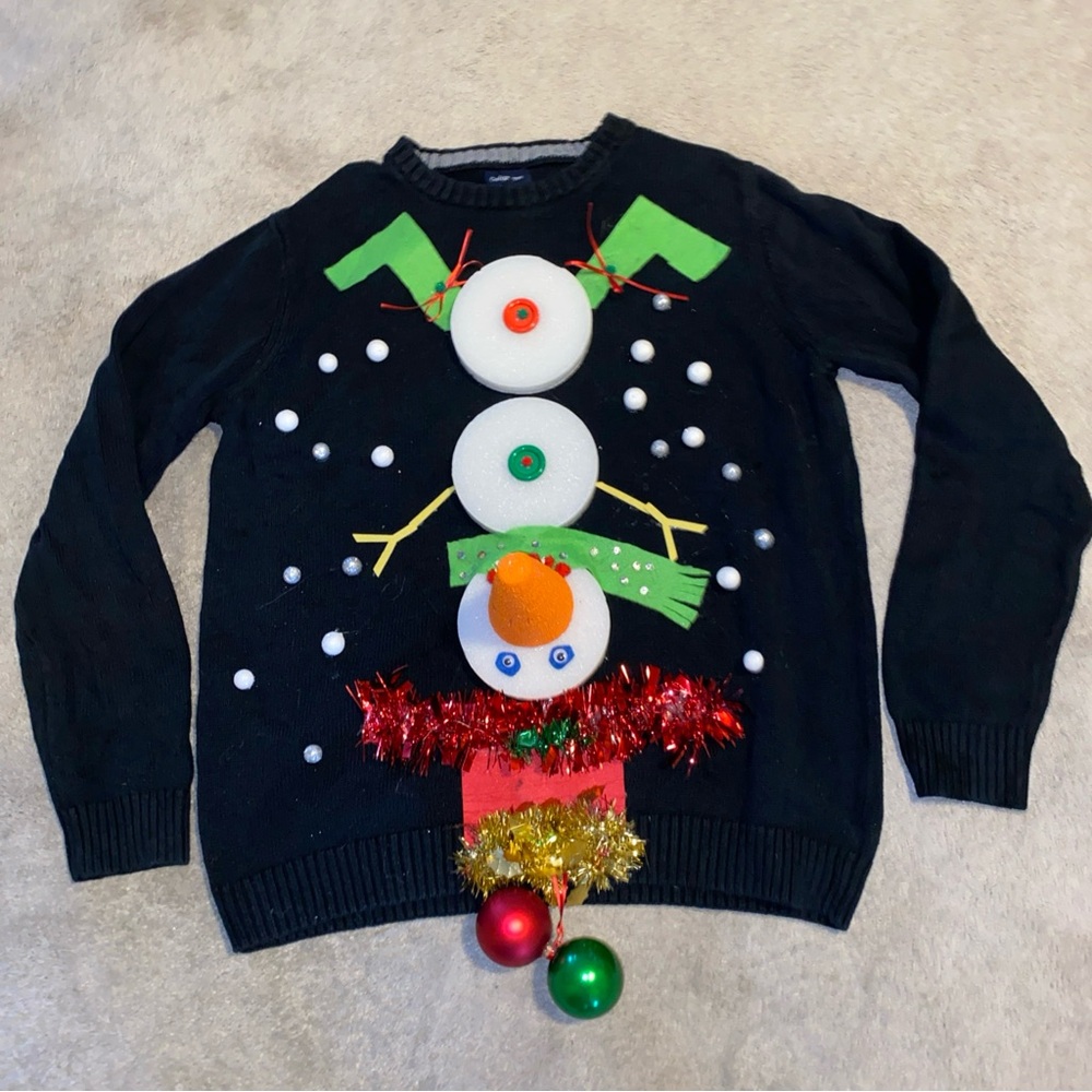Mens 3D Naughty Funny Ugly Christmas‎ Sweater XL Upside Down Snowman